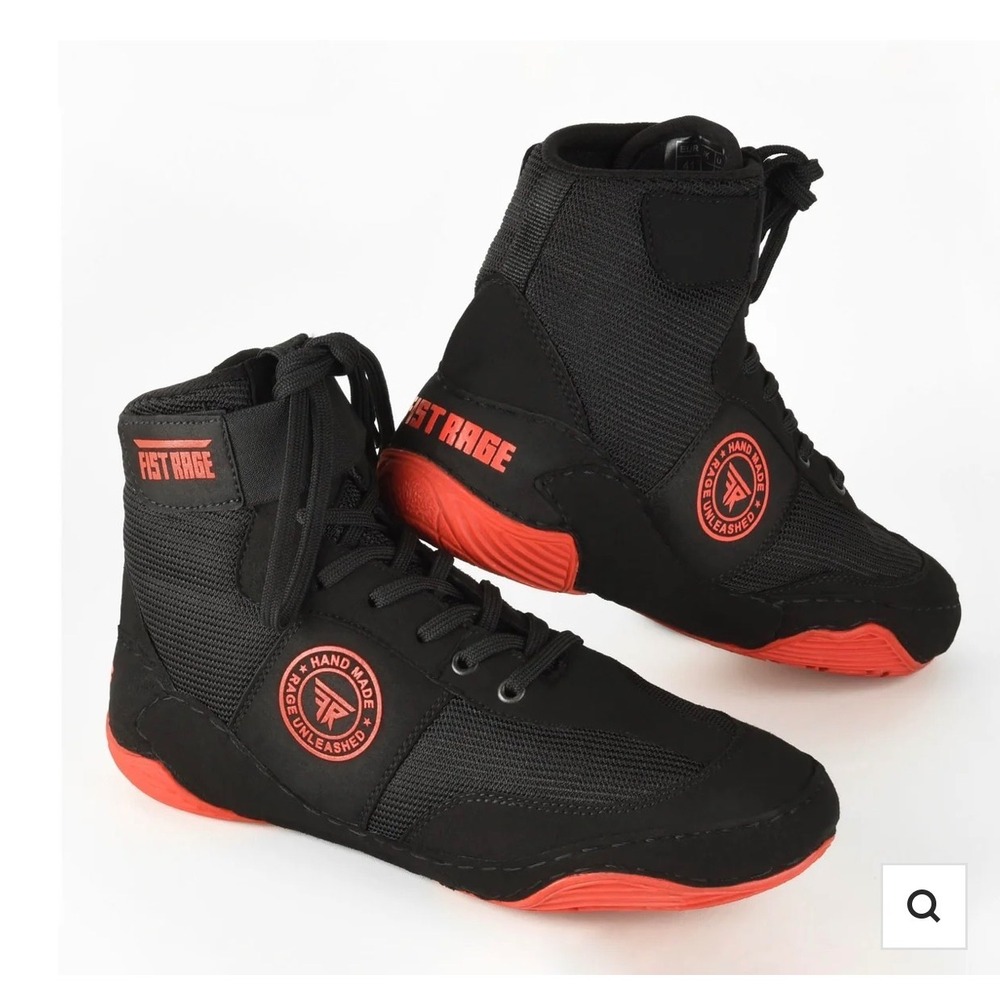 Fistrage Black Red Wrestling Boxing MMA High Top Shoes Size 7